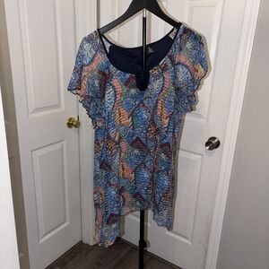 Paisley Print Blouse PXL Textured Layered Shark bite Hem Coastal Boho Flowy Vaca